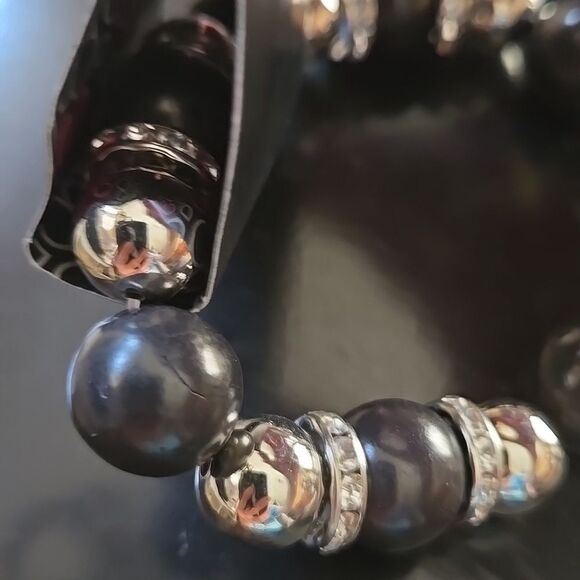 Elegant Black Silver Tone Beaded Bracelet Stretchy Womens Jewelry Accessory Cute - Picture 10 of 13
